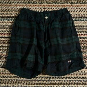 Rowing Blazers Navy Blue and Dark Green Plaid Athletic Shorts